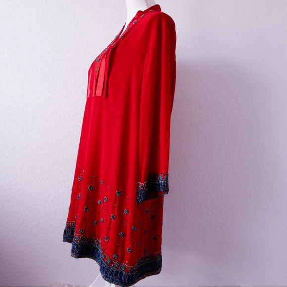 Soft Surroundings Label Noir Red Beaded Tunic Dress Size XL - Picture 4 of 13